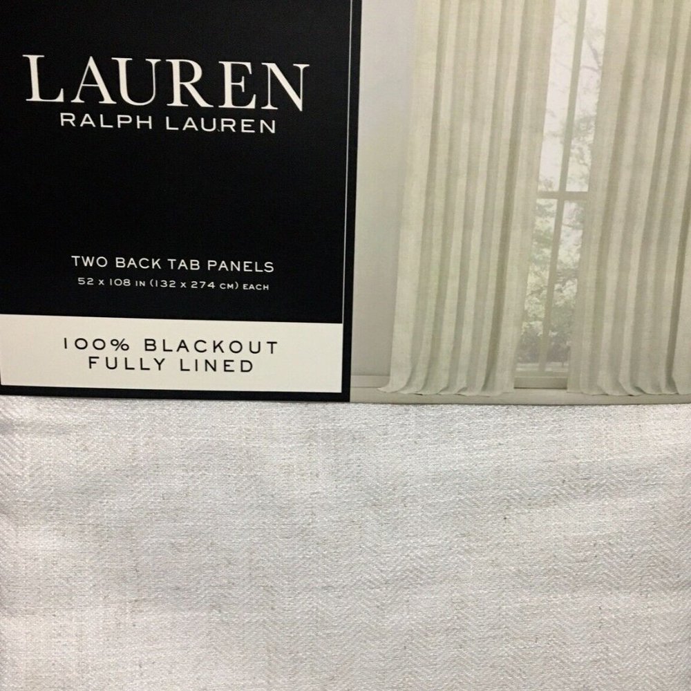 2 Ralph Lauren Linen Herringbone Blackout Panels Window Curtains 52x108 Natural